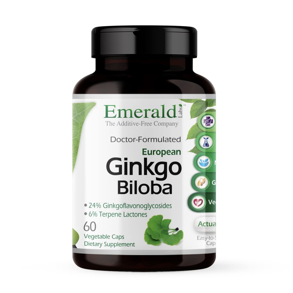 EMERALD LABS Ginkgo Biloba Extract - Suplement do Zdrowia Mózgu - Oferta Przeciwutleniacz & Wsparcie energetyczne - 60 Kapsułki warzyw (30- Day Supply)