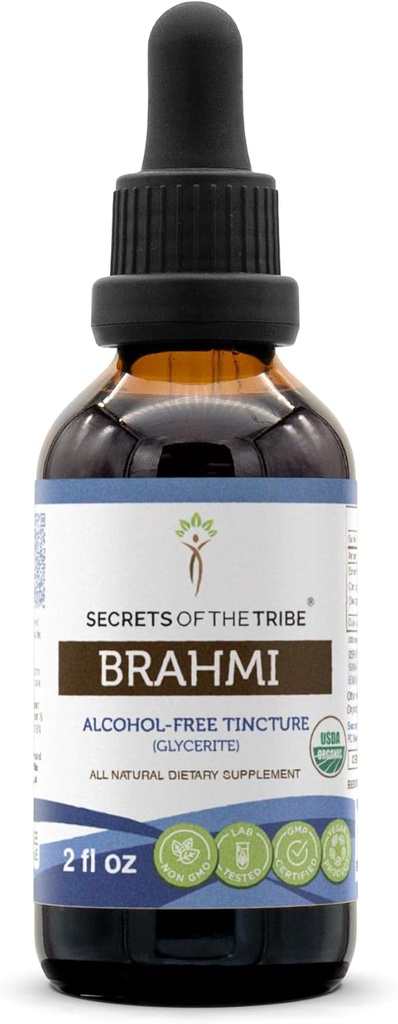 Secrets of the Tribe Brahmi USDA Organic Equipment 124; Alcohol- Free Extract, High- Potency Herbal Drops Description 124; Made from 100% Certified Organic Brahmi (Bacopa Monnieri) Dried Herb 2 oz