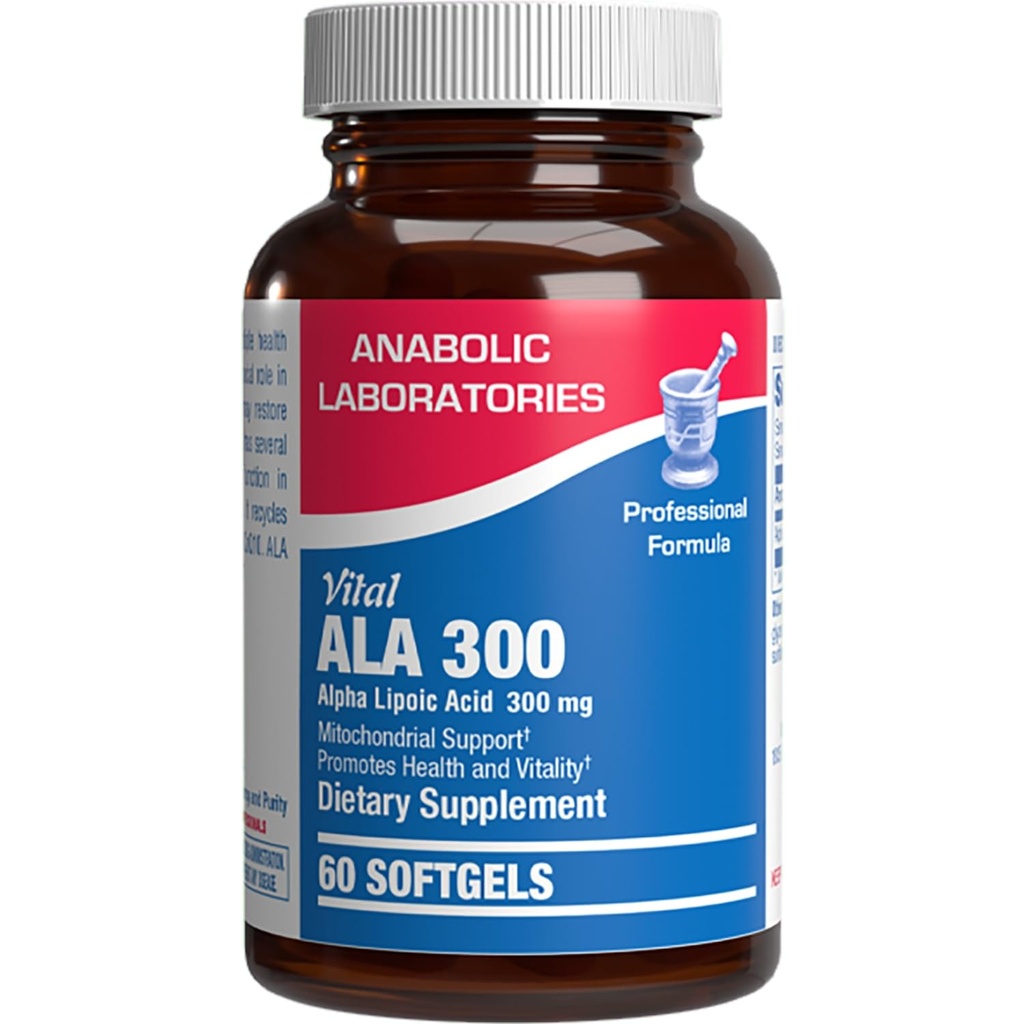 Alpha Lipoic Acid 300mg - Formuła kliniczna ALA Suplement do Wątroby Oko mózgu Mitochondria Energy Antioksydant & Nerve Support - Non- GMO Soy Free & Easy to Swallow Softgels - 60 Servings