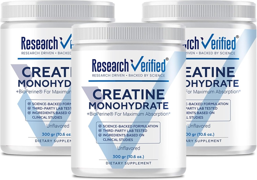 Badania zweryfikowane Monhydrat kreatury - Wsparcie optymalny wzrost mięśni, poprawa wydajności - 5000mg Monowodzian kreatury - BioPerine - 180 Służenia - Unflavored - Wegan