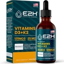 E2H Witaminy D3 & K2 Suplement do wsparcia immunologicznego - Witamina płynna D3 5000 j.m. - Made in USA - Non-GMO, Wegan - 120 Służenie
