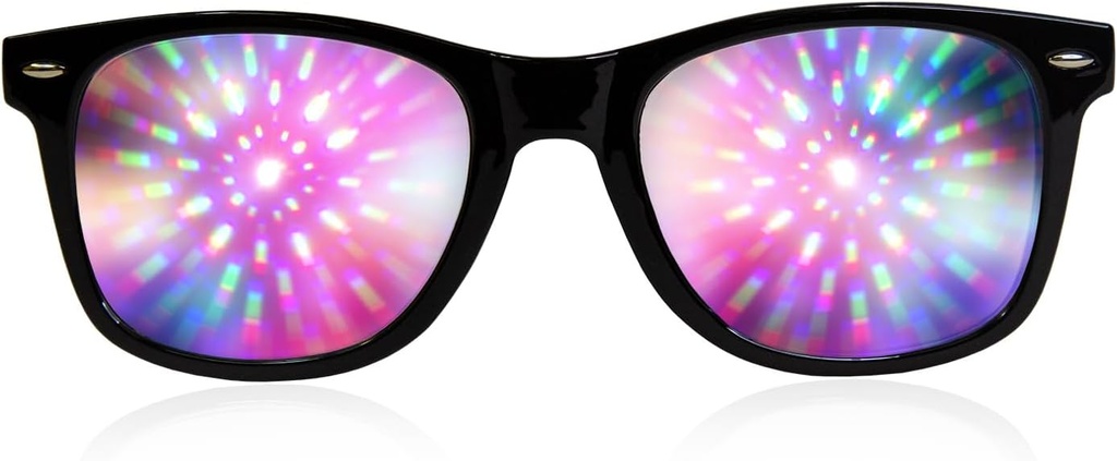 GlobFX Black Frame Halo Diffraction Glasses - Laser wyrzeźbiony do efektów świetlnych halo, wytrzymały i elastyczny do rave & features