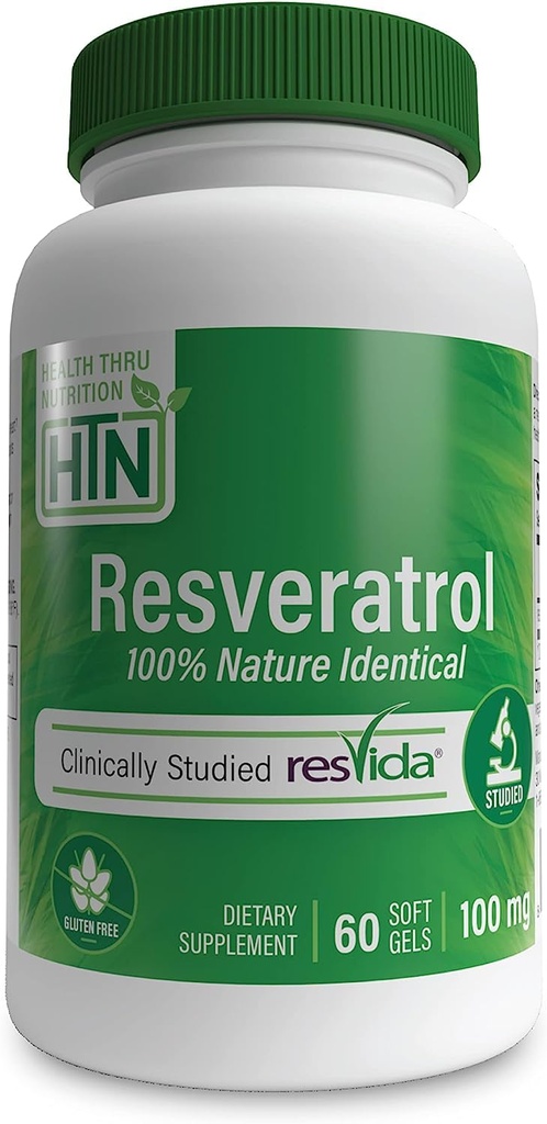 Resveratrol jako ResVida 100mg Trans- Resveratrol 124; wspomaga zdrowe starzenie się, produkcję i metabolizm energii komórkowej 124; Klinicznie zbadany i wolny od glutenu (opakowanie 60)