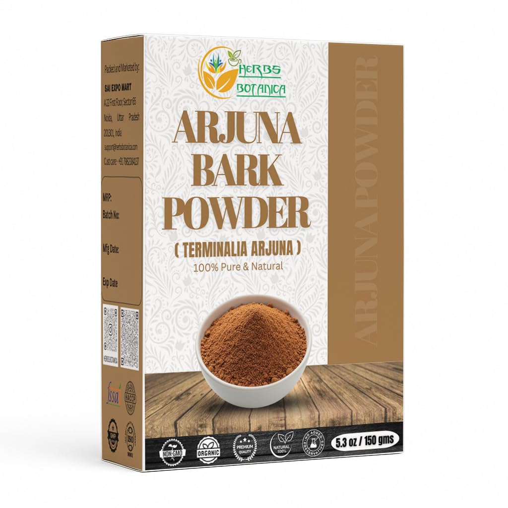 Herbs Botanica Arjuna Proszek 100% Czysty Arjuna Bark Proszek (Arjun Ki Chaal) do Herbal Tea & Wellness - Finely Ground Tree Bark Proszek do użytku DIY - 5.3 oz Pack
