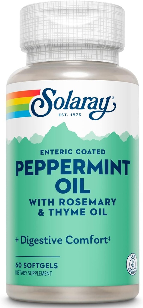 Solaray Peppermint Oil Enteric Coated w/Rosemary & Thyme Oil | Healthy, Soothing Digestion Support | 60 Softgels