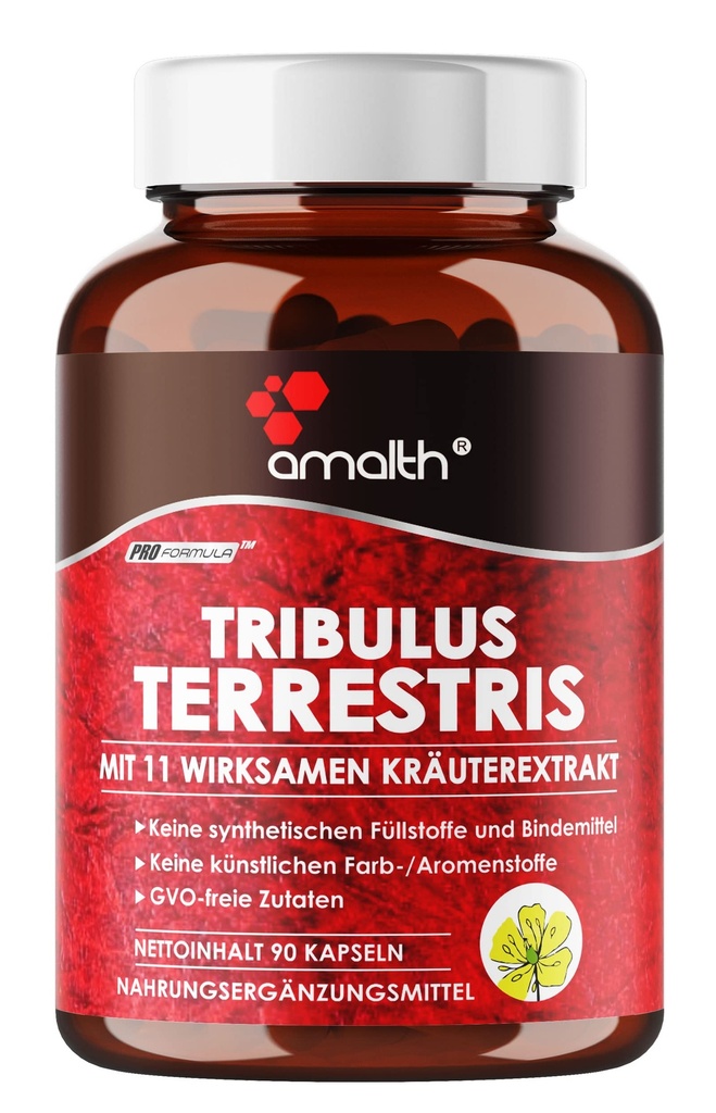 Amalth Tribulus Terrsestris, 20: 1 Extract Per Serving, Najwyższa potencja z Ashwagandha, Saw Palmetto, Shilajit 120 Kapsułki