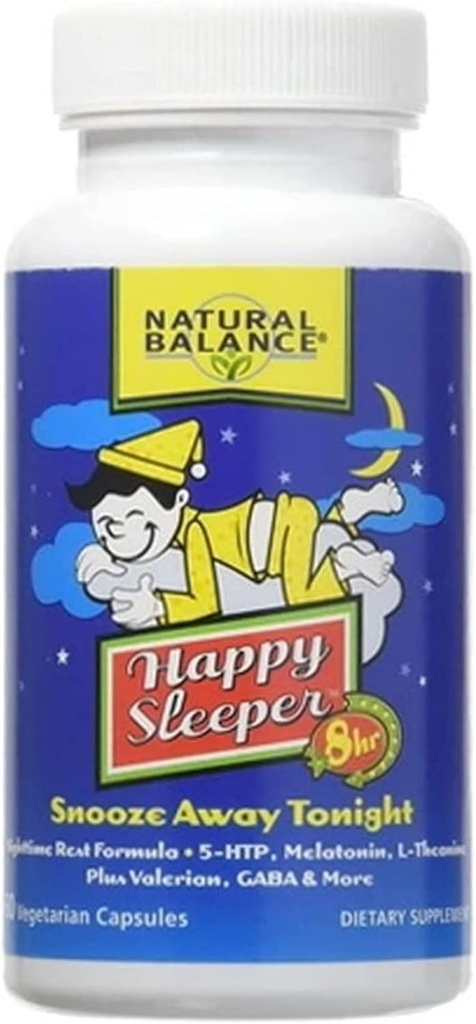 Natural Balance Happy Sleeper - 60 Kapsułki wegetariańskie - z 5 -HTP, Melatonina, L- Theanine, Valerian & GABA
