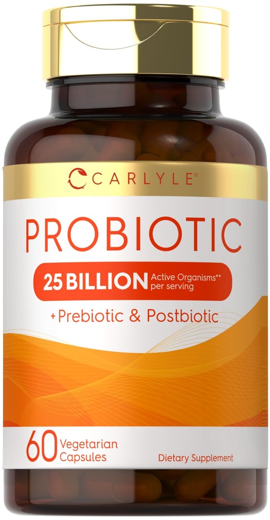 Carlyle Probiotic z prebiotykami i postbiotykami 124; 25 Miliard CFU 124; 60 Kapsułki 124; Suplement dla kobiet i mężczyzn 124; Pigułki proszkowe 124; Wegetarianin, Non-GMO & Gluten Free