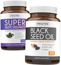 Przeciwutleniacze i olej z nasion czarnych (1- Miesiąc dostaw) Super suplement przeciwutleniający z Acai Berry, Goji Berry, Granat i Trans Resveratrol (120 Kapsułki) & Olej z nasion czarnych (Non-GMO i Wegan) 60 Kapsułki