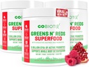 GOBIOTIX Super Zielone i czerwone proszku - Czerwona i zielona Superfood - Suplement Probiotyczny - Enzymy trawienne i Buraka w proszku - Organic Whole Foods Dietetyczny suplement (Pom Malina, 3 Pack)