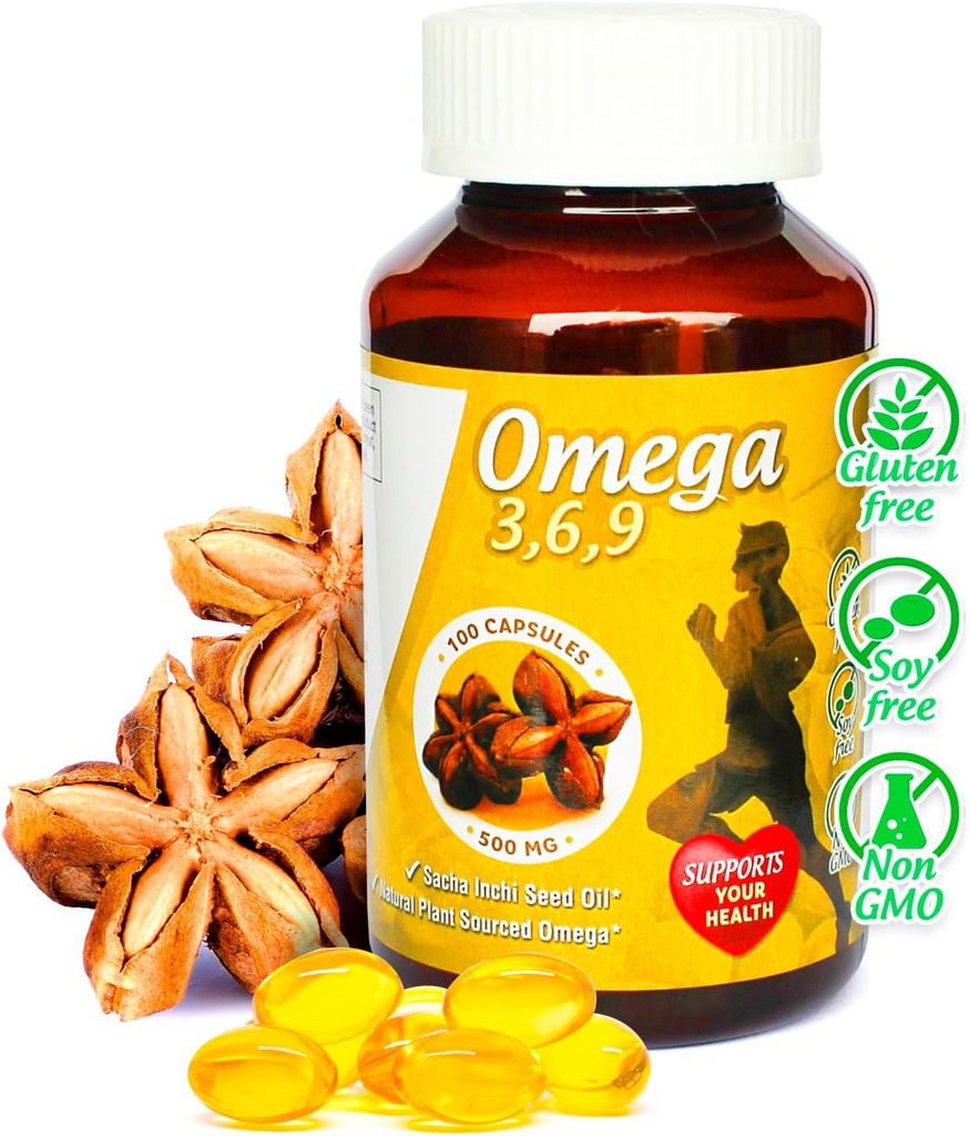 Sikyriah Omega 3, 6 i 9 softgel kapsułki l 100% Pure Sacha Inchi Oil l 3000mg per Day l Plant Based Supplement l Bezmózgowe podstawowe kwasy tłuszczowe Źródło l Non-GMO l