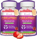 2 Pack Kreatywne jednowodzian Gummie dla kobiet i mężczyzn, Sugar Wolny Wegański Suplement dla Budowania Mięśnie, Zwiększenie energii i siły, Naturalny aromat truskawkowy, 120 Hrabia