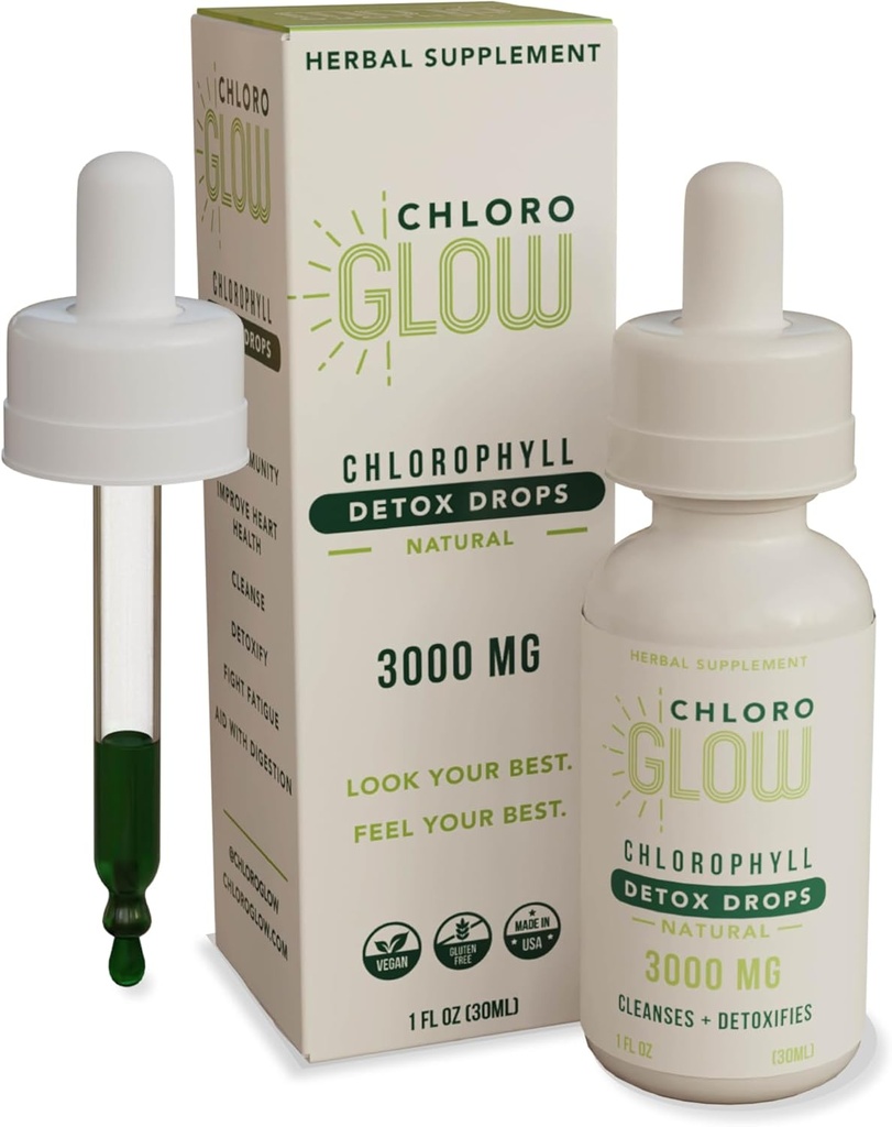 Chloroglowa ciecz Chlorofil Tlen Krople 3000mg Tlenki 124; Suplement energetyczny Metabolizm Wsparcie immunologiczne, Natural Detox, Pomoc chorobowa Wysokość & Suplement odsiarczania ciała 30ml (Opakowanie z 1)