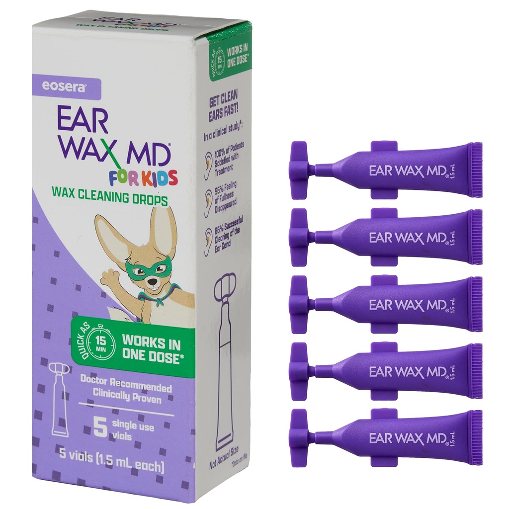 eosera ® Ear Wax MD ® dla dzieci - Krople do czyszczenia warg, 5pk Vials do 124; Fast- aktorskie 124; Breaks Down & Rozsila Wosk do uszu tak mało jak 1 Leczenie 124; Klinicznie udowodnione 124; Delikatne i bezpieczne I dla dzieci w wieku 2 +