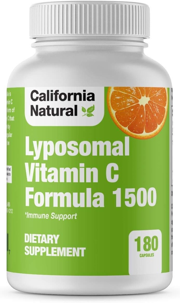 California Natural Liposomal Witamina C 1500mg Tłuszcz Rozpuszczalny Liposomalny Witamina C Kompleks, Wysoka Absorpcja, Immune Support, Wysoka Biodostępność Kolagen Wsparcie, Suplement przeciwutleniający - 180 Kapsułki
