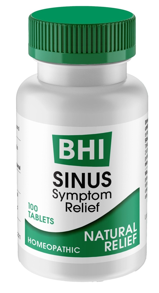 BHI Sinus Natural Congestion Relief 7 Ukierunkowane Homeopatyczne Aktywne Składniki Pomoc Relieve Nasal zimne objawy, ból, Ciśnienie i ból głowy Dodatkowe wsparcie siły dla kobiet i mężczyzn - 100 Tabletki