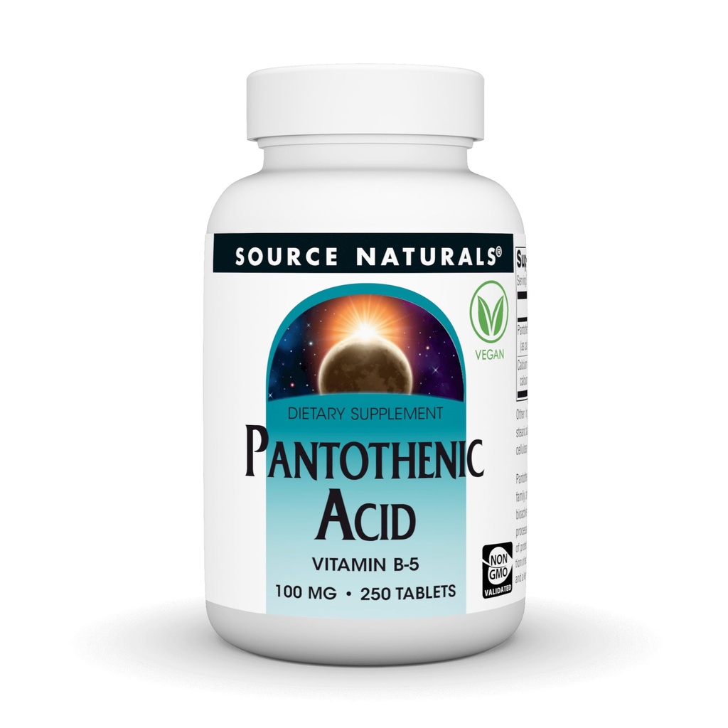 Źródło Naturals Kwas pantotenowy 100 mg Witamina B- 5 Suplement diety - 250 Tabletki