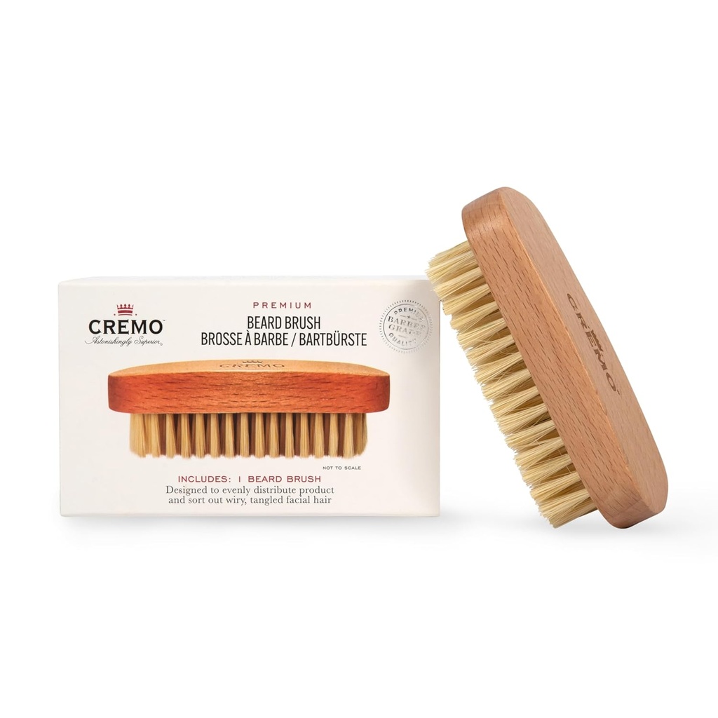 Cremo Beard Accessories, 100% Boar Bristle Beard Brush with Wood Handle - Shape, Style And Groom Any Length Facial Hair