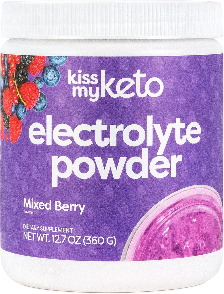 Kiss My Keto Electrolyte Proszek - Mieszane jagody, Suplement (90 Servings), Odświeżająco owocowy, Napoje nawadniające Mix, Zero węglowodanów, 5 Kalorie, Cukier wolny, 12.7 unce