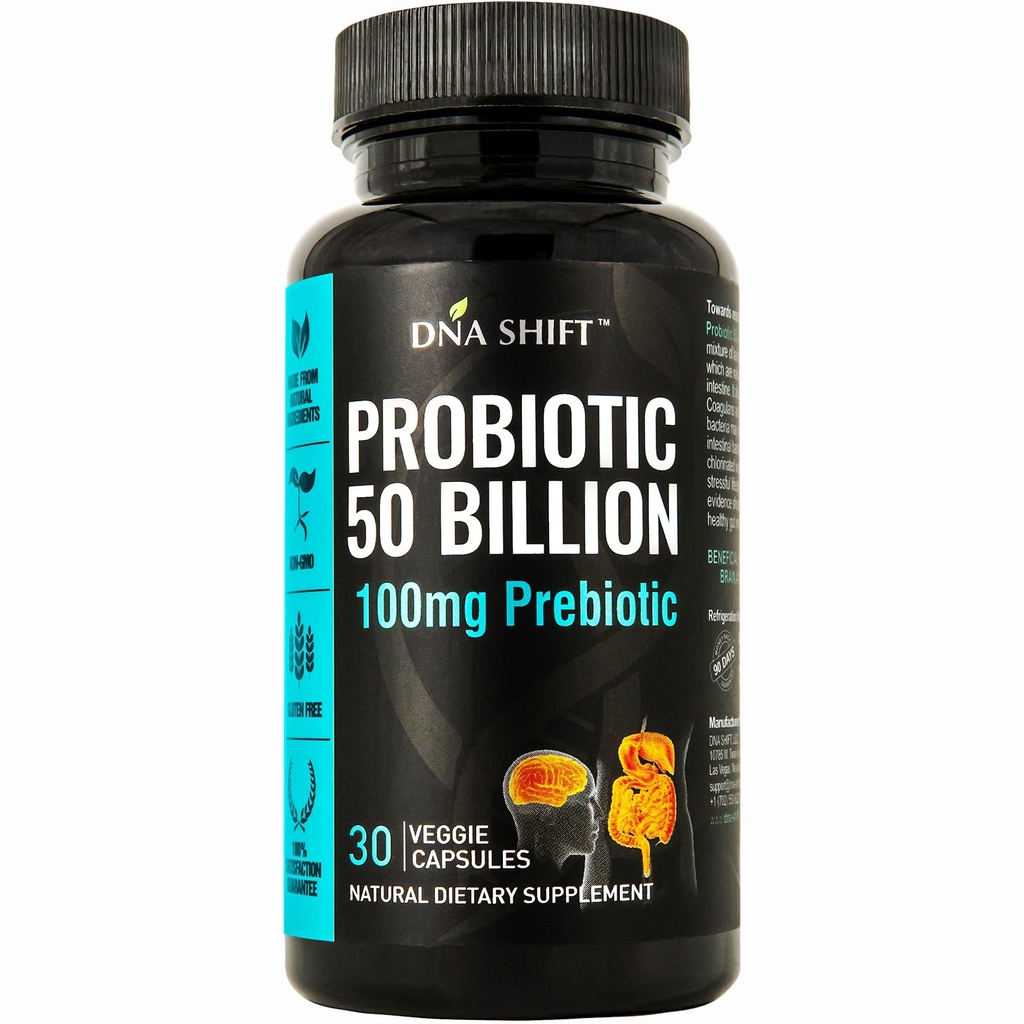 Probiotyka 50 Miliard - 11 Szczepy Żywe Probiotyczne Prebiotyczne dla mężczyzn i kobiet - Najlepiej wspierać Digestive & Immune Health. z Lactobacillus Gasseri - Gwarantowane Moc do wygaśnięcia