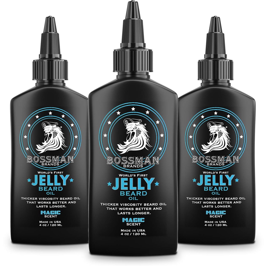 Bossman Jelly Beard Oil for Men - 3 Pack (12 oz in Total, Magic Scent) - Softens, Moisturizes & Warunki z naturalnych składników