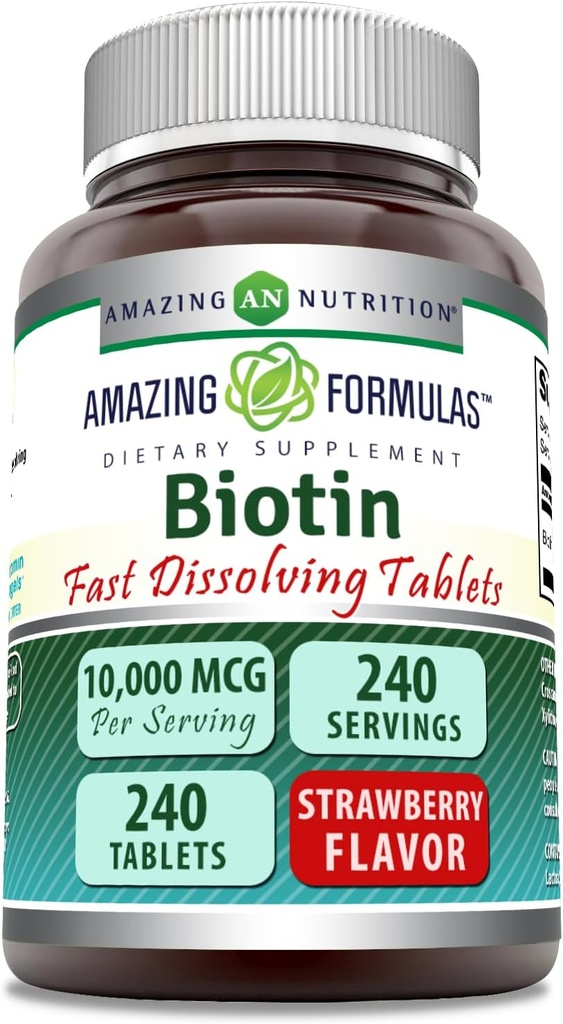 Amazing Biotin 10,000 Mcg XI124; Fast Disolve Tablets XI124; Non-GMO XI124; Gluten Free Supplement XI124; Made in USA (Strawberry XI124; 240 Count)