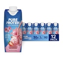 Pure Protein Strawberry Protein Shake, 30g Kompletne białko, Gotowy do picia i Keto- Friendly, Witaminy A, C, D i E plus Cynk do wspierania zdrowia immunologicznego, 11oz Butelki, 12 Pack