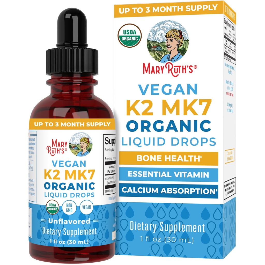 MaryRuth Organics USDA Organic Vitamina K2 MCT Liquid Drops dla dorosłych i dzieci 124; 100 µg K2 MK7 per serving + Organic MCT Oil British 124; Vegan K2 Witamina dla zdrowia kości 124; Heart Health British 124; Wapnia Absorption British 124; 1oz