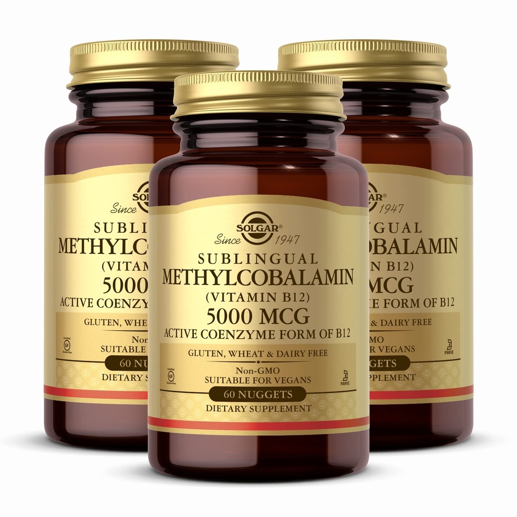Solgar Methylcobalamina (Witamina B12) 5000 µg, 60 Nuggets (Pack of 3) - Cherry Flavor - Wsparcie metabolizmu energii - Body- Ready, Forma aktywna - Non-GMO, Wegan, Gluten Free - 180 Sługi ogółem