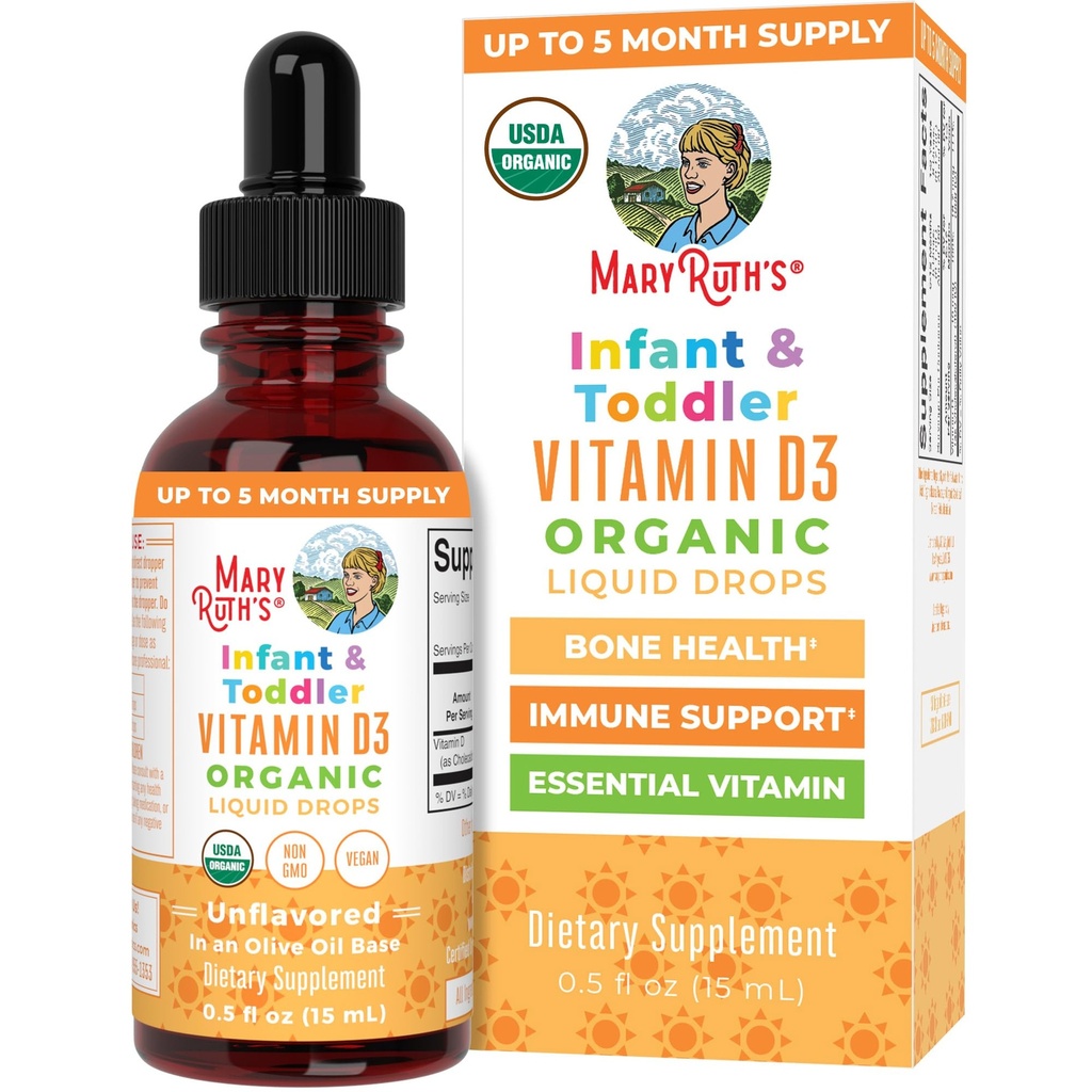 MaryRuth Organics USDA Organic Witamina D Dropy 124; Witamina D3 Płyn 124; Bez cukru 124; Płynna Witamina D Dropy immunologiczne dla niemowląt i Toddlers 124; VIT D3 Dropy 124; Gluten Wolny 124; Nie-GMO Drogi 124; 90- 150 Servings