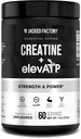 Jacked Factory Creatine + ElevATP - Monowodny proszek do tworzenia mięśni wzrostu, zwiększona siła, Zwiększona moc wyjściowa energii, z ElevATP dla trwałej energii i wytrzymałości - 60 Służenia, niearomatyzowane