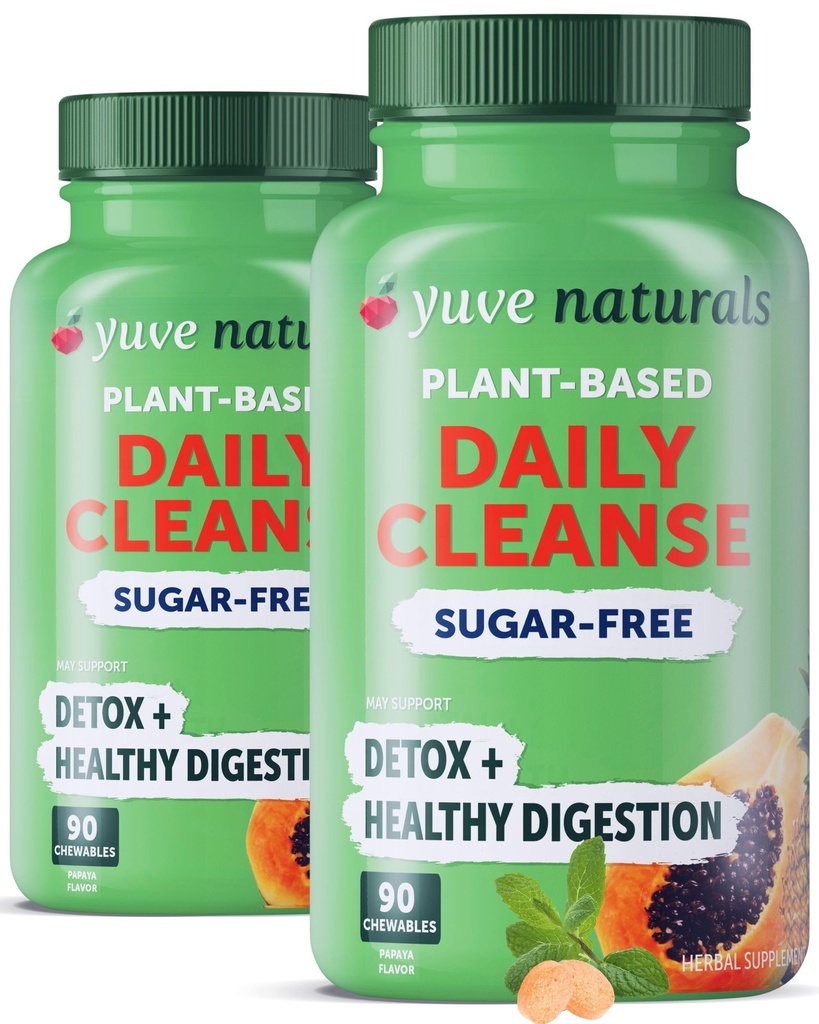 Yuve Natural Papaya Digestive Enzymes - Bezcukrowe cukierki do żucia - Promotes Better trawienie - Zaparcia i Bloating Aid, Detox, Leaky Gut Repair & Gas Relief - Vegan, Non-GMO (2 Pack of 90ct)