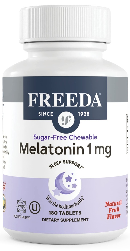 FREEDA Melatonina 1 mg Bezcukrowe tabletki do żucia - Natural Fruit Flavor Sleep Aid dla dorosłych i dzieci w wieku 3 lat i w górę - Non- Habit Forming, Wegan, Gluten- Free, Kosher - Made in USA (180 Count)
