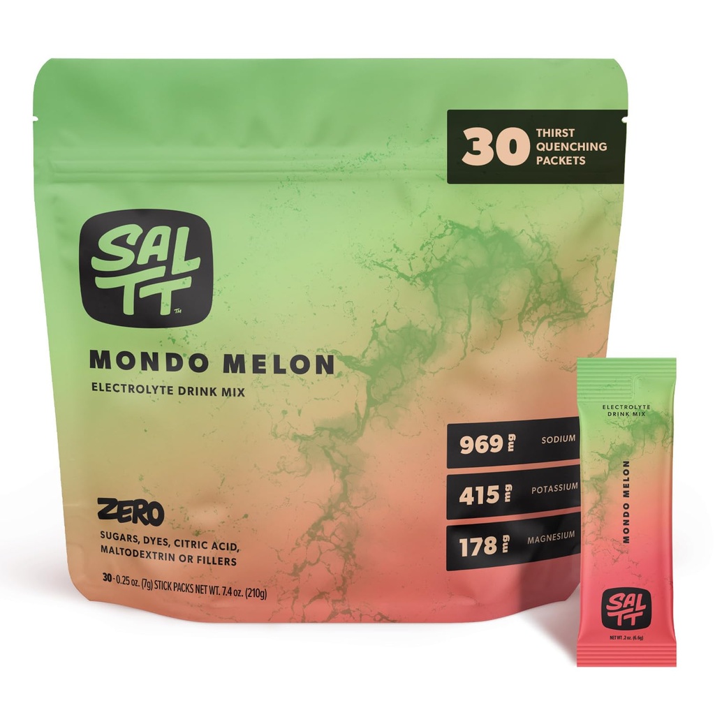 SALTT Electrolytes Proszek Drink Mix - Mondo Melon - 30 Pakiety nawadniające - Magnez, Potas, Sód, Minerały śladowe - Zero Cukier & Gluten Free - Travel Essentials