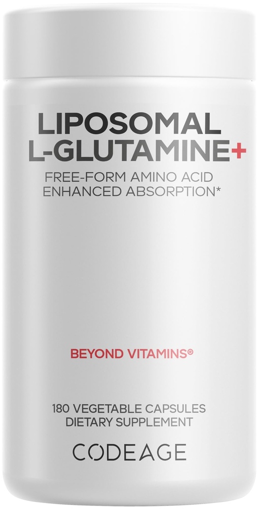 Codeage Liposomal L- glutamina Suplement kapsułki - 1000 mg L- glutamina na Podawanie - 3-Miesiące Dostawy - Liposomal Dostawa, Wegańskie tabletki, Nie - GMO, Bezglutenowy kwas amino- 180 Kapsułki