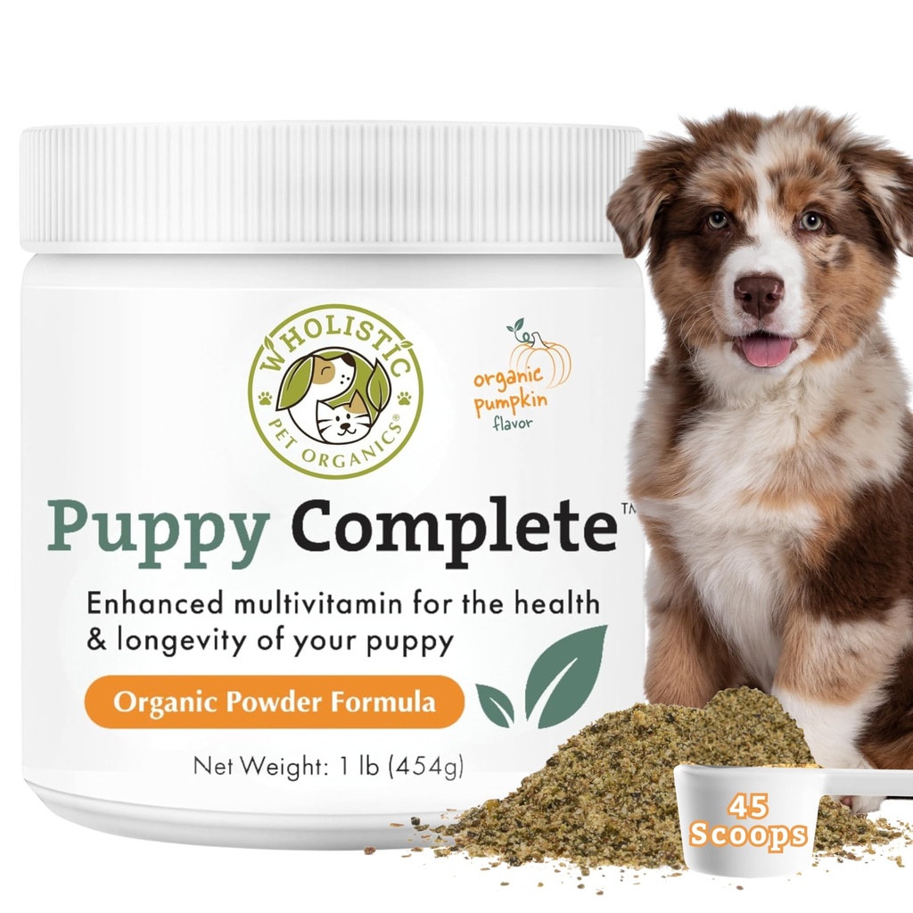 Wholistic Pet Organics Puppy Complete - Proszek wielowitaminowy psów - 1 Lb - Daily Dog Vitamin & Supplements for Homemade Food - System immunologiczny, Skóra, Coat & ogólne zdrowie - Małe i duże szczenięta Rasa