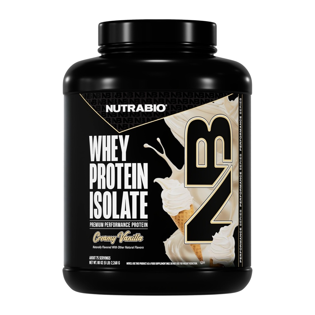 NutraBio 100% Proszek z izolatu białka serwatki, 25g Białko z pełnym profilem aminokwasów, Non-GMO, Soy & gluten Free, Niskie węglowodory, Niskie Calorie Białko serwatki, Alpine Vanilla, 5 Lbs