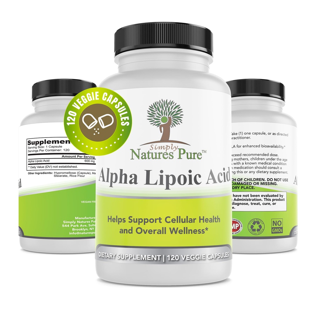 Pure Alpha Lipoic Acid 600mg 120 Kapsułki wegetariańskie, NieGMO Tioctic Acid 4 Dostawa miesiąc