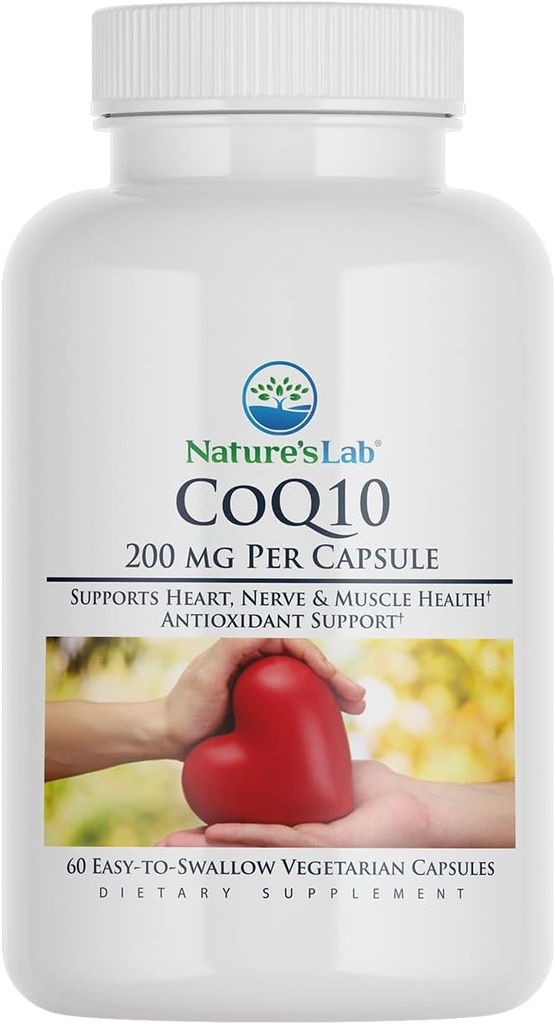 Nature's Lab CoQ10 200mg Nutritional Supplement - Supports Heart, Nerve & Muscle Health* - 60 Count (2 Month Supply)