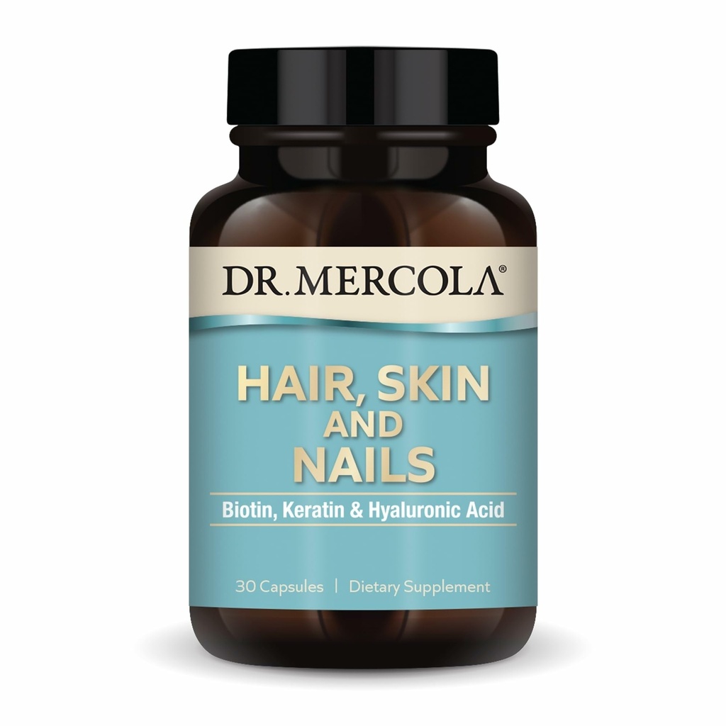 Dr Mercola Włosy, Skóra i paznokcie - Zapewnia Biotin, Keratin & Kwas hialuronowy - Jakość Premium - Wspiera zdrowe starzenie - Nie-GMO, Gluten- Free & Soy- 30 Kapsułki (30 Servings)