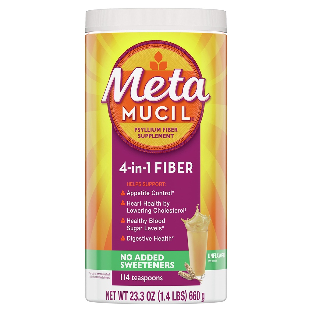 Metamucyl, Pyllium Husk Powder, Unflavored z No Added Sweeteners, 114 Servings, 4-in-1 Fiber Supplement, Daily Psyllium Husk Fiber Powder Pomoc Wsparcie zdrowia trawiennego poprzez promowanie regularności *
