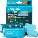 Cliganic Mosquito Repelent Pack (2 opaski na nadgarstki + 4 Pelety do napełniania) - Regulowany, Naturalny BEZ DEET-, Esential Oil Infused