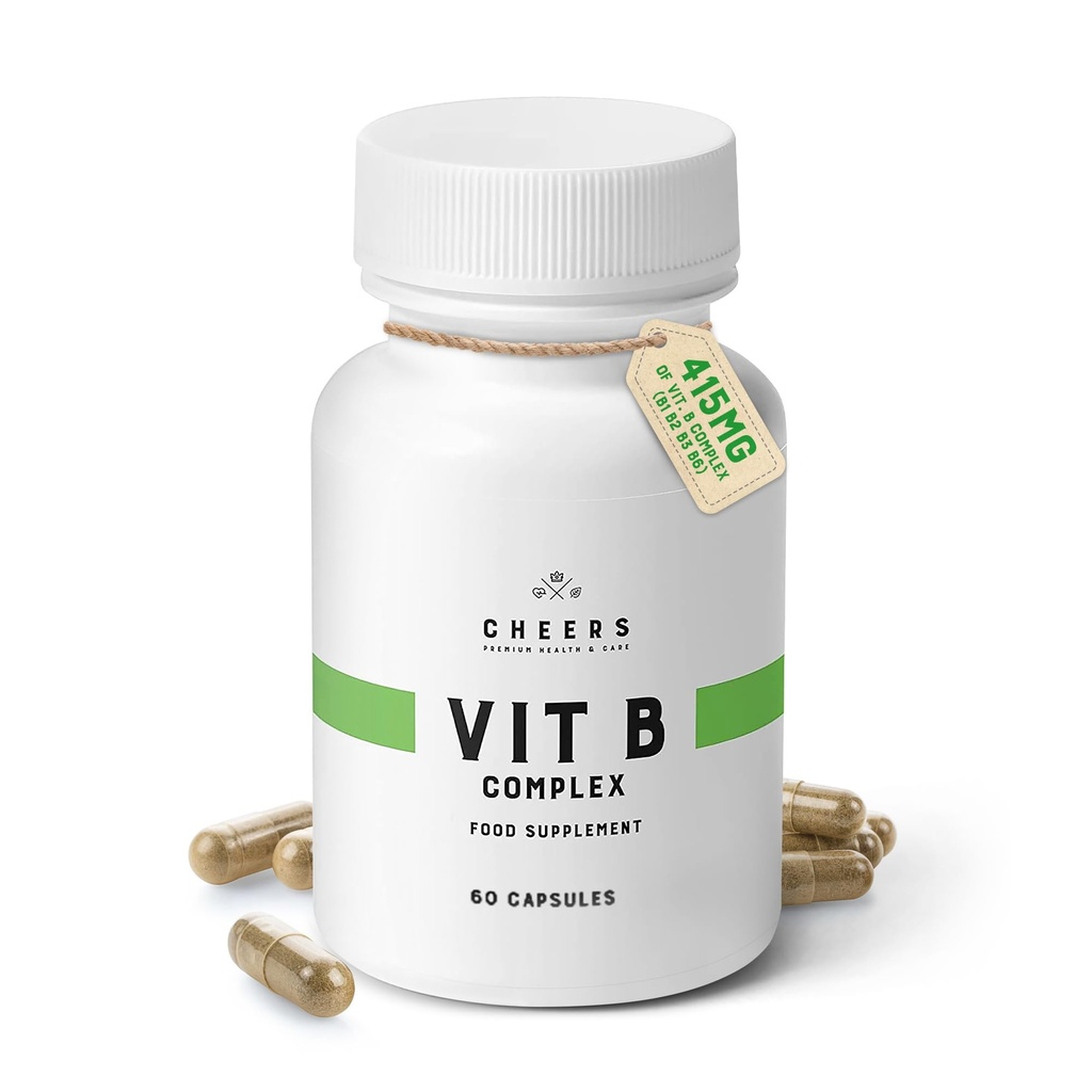 CHEERS Witamina B Complex Supplement DEVE 124; 113,5 mg Kompletne witaminy B z B1, B2, B3, B6, B12 EVE 124; Wysoka Absorpcja Vegan B Complex for Brain, Nerve & Immune Support DEVE 124; Non-GMO, DRcaps ® Plus DEVE 124; 60 Kapsułki