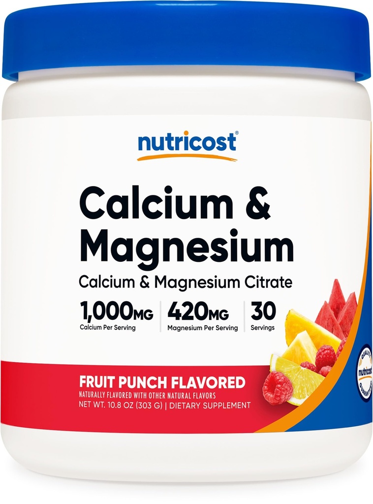 Nutricost Wapnia Magnezu Proszek (Owoce Punch, 30 Służenia) - Wsparcie dla kości, Non-GMO, Gluten Free (z Citrate wapnia i Magnezu Citrate)