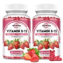 Witamina B12 Kompleksowe żeberka - 5000 µg Metylkobalamina z żelazem, Witamina C, D3 & Folate, Wsparcie energetyczne i Metabolizm, Immune, B- 12 Suplement do żucia dla mężczyzn i kobiet, Smak truskawki, 2 opakowania