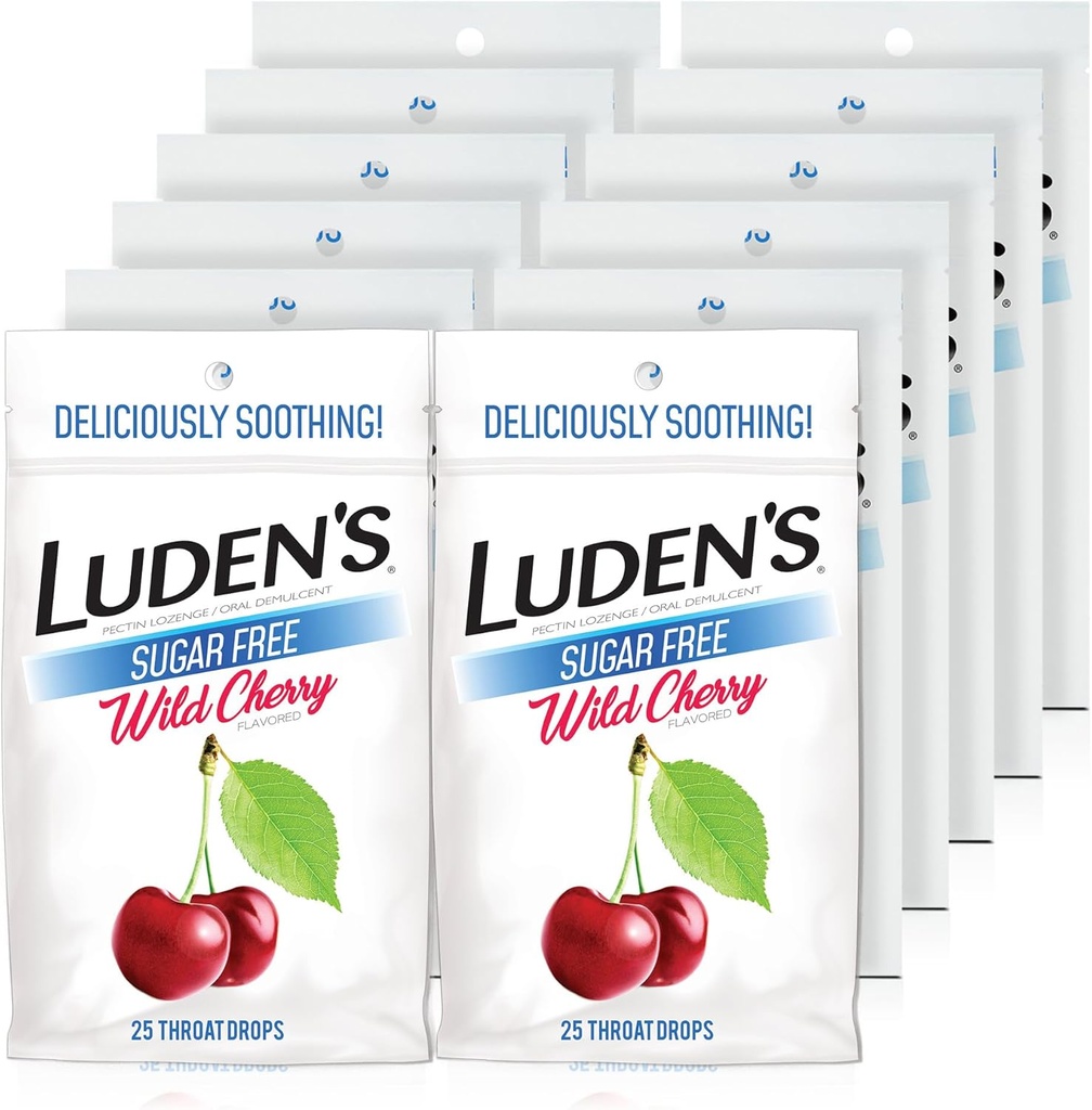 Luden 's Sugar Free Wild Cherry Throat Drops, Sore Throat Relief, 25 Count (12 Pack)