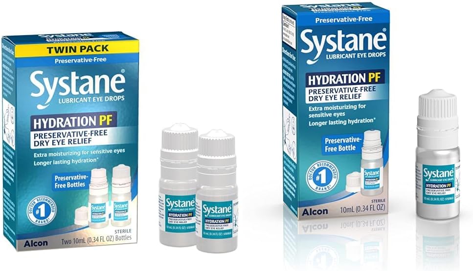 Systane Hydration Multi- Dose Preservative-Free Eye Drops Dry Eye Relief Twin Pack (2x10ml) & Hydration Pf Lubricant Eye Drops 10ml