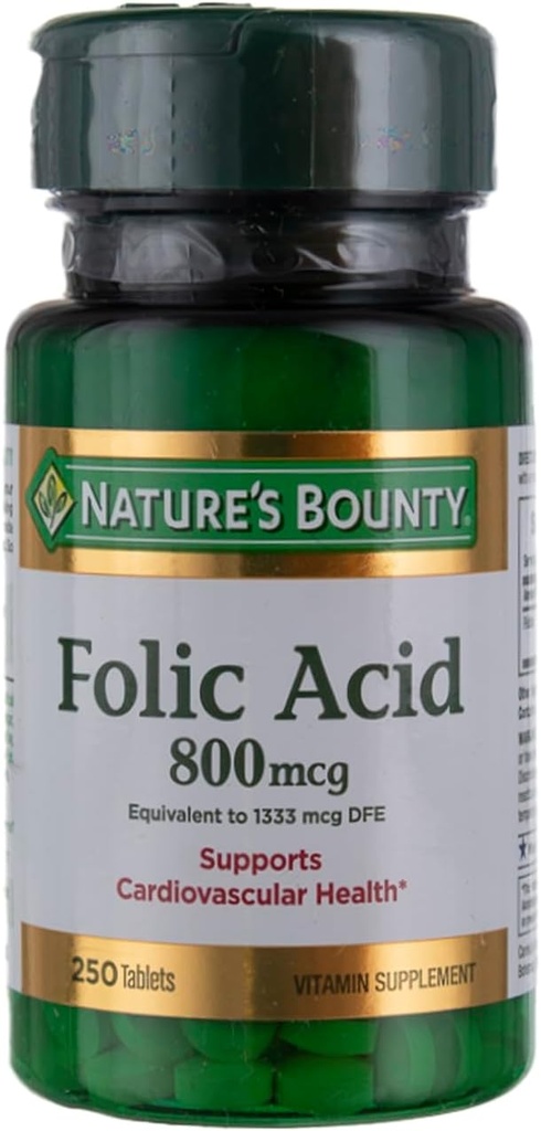 Natury Bounty Folic Acid 800 µg Tabletki Maksymalna moc 250 Ilość (Opakowanie po 6)
