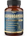 Ashwagandha Extract Capsule - Wielka siła - 5in1 Mieszany imbir, Turmeric, Rhodiola Rosea & Black Pepper - 90 Kapsułek na 3 miesiące - Siła, Spirit & Immune Support