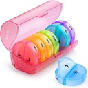 Sukuos Dużych Cotygodniowych Pill Organizator 2 razy dziennie, Daily Pill Box 7 Dzień Łatwy do otwarcia z podwójną ochroną, AM PM Pill Case for Medicine / Witamina / Olej rybny / Suplementy (czerwony)